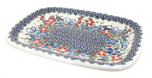 Polish Pottery Garden Butterfly Medium Rectangular Serving Platter