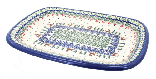 Polish Pottery Reindeer Delight Medium Rectangular Serving Platter
