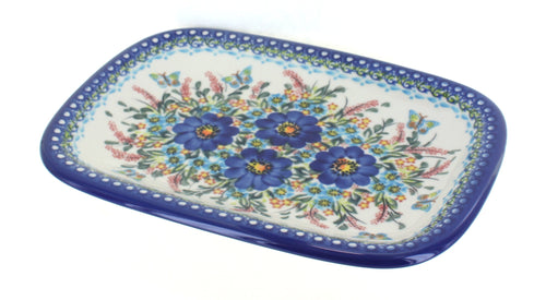Polish Pottery Garden of Blue Medium Rectangular Serving Platter