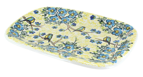 Polish Pottery Bluebird Garden Medium Rectangular Serving Platter