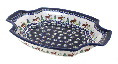 Polish Pottery Reindeer Pine Large Serving Tray