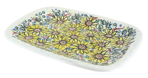 Polish Pottery Sunflower Maze Large Rectangular Serving Platter