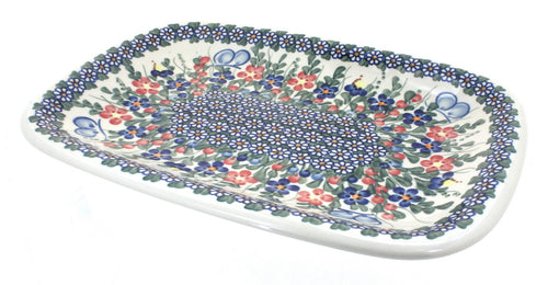 Polish Pottery Garden Butterfly Large Rectangular Serving Platter