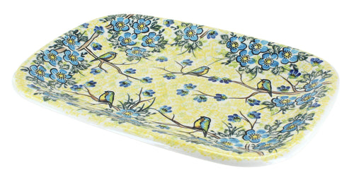 Polish Pottery Bluebird Garden Large Rectangular Serving Platter