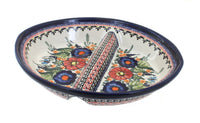 Polish Pottery Floral Butterfly Large Divided Dish