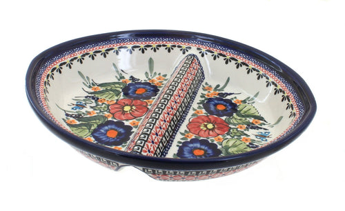 Polish Pottery Floral Butterfly Large Divided Dish