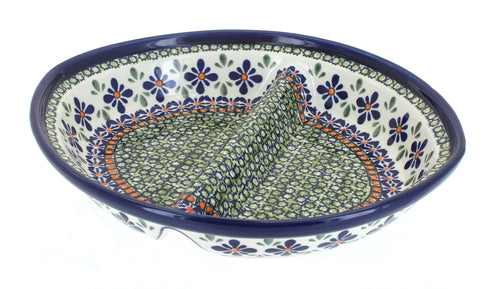 Polish Pottery Mosaic Flower Large Divided Dish