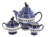 Polish Pottery Flowering Peacock 3 Piece Coffee Pot Set with Bird Topper