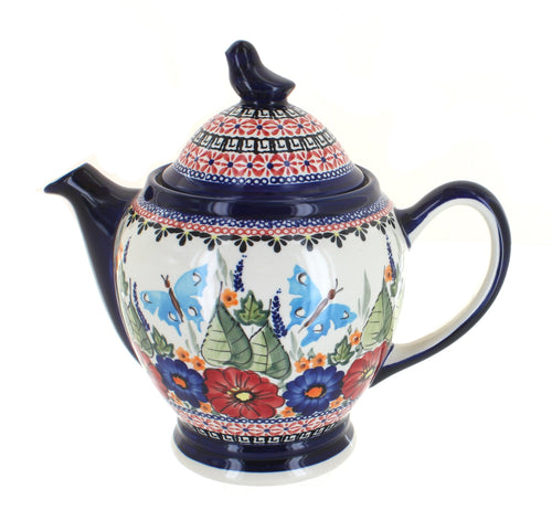 Polish Pottery Floral Butterfly Coffee Pot