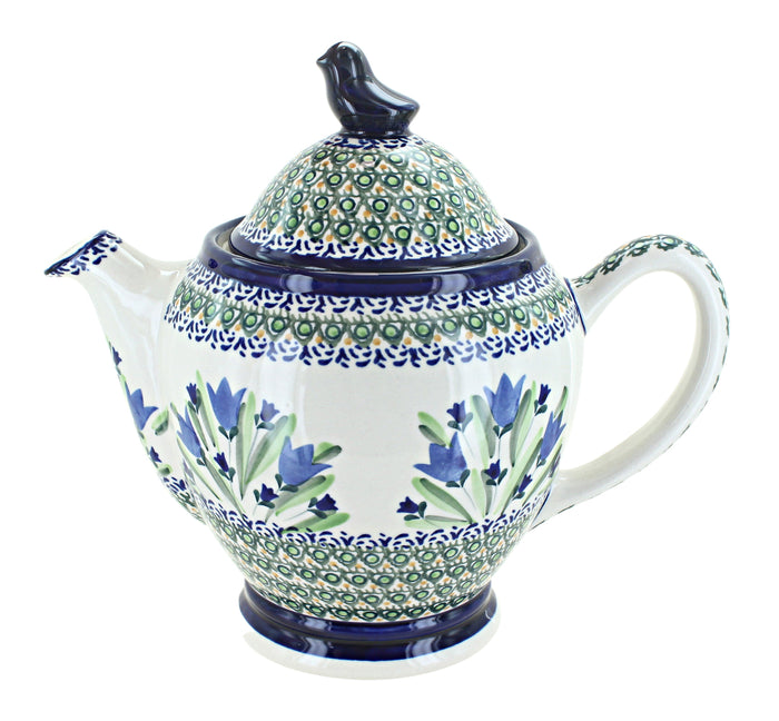 Polish Pottery Blue Tulip Coffee Pot