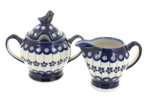 Polish Pottery Flowering Peacock Cream & Sugar