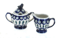 Polish Pottery Peacock Cream & Sugar