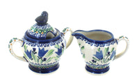 Polish Pottery Blue Tulip Cream & Sugar Set