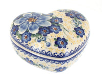 Polish Pottery Daisy Surprise Large Heart Box