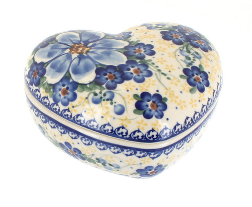 Polish Pottery Daisy Surprise Large Heart Box