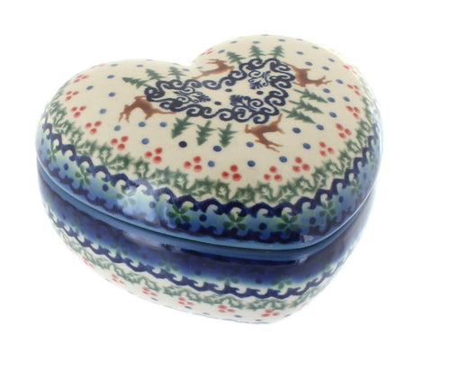 Polish Pottery Reindeer Delight Large Heart Box