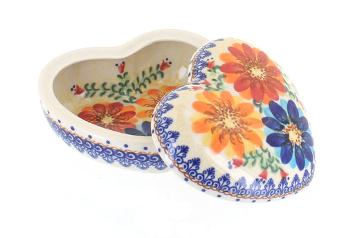 Autumn Burst Large Heart Box Polish Pottery