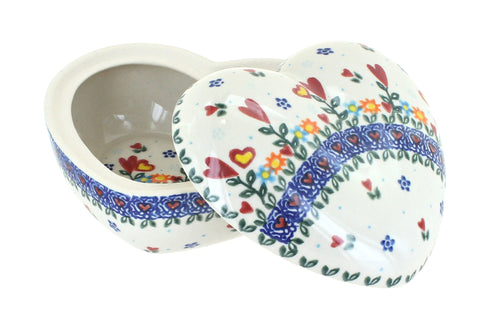 Hearts & Flowers Large Heart Box Polish Pottery