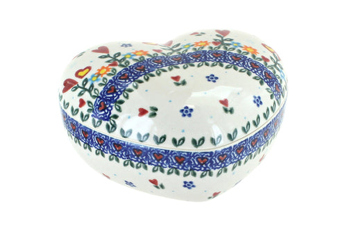 Polish Pottery Hearts & Flowers Large Heart Box