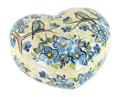 Polish Pottery Bluebird Garden Large Heart Box