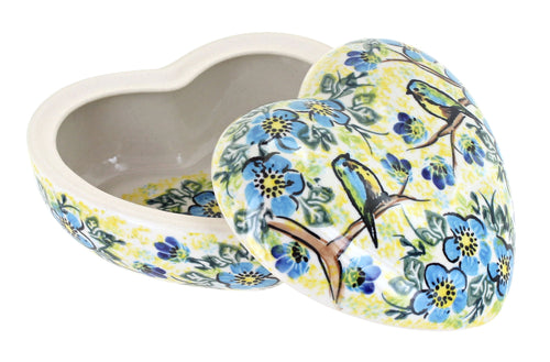 Bluebird Garden Large Heart Box Polish Pottery