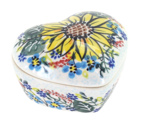 Sunflower Maze Small Heart Box Polish Pottery