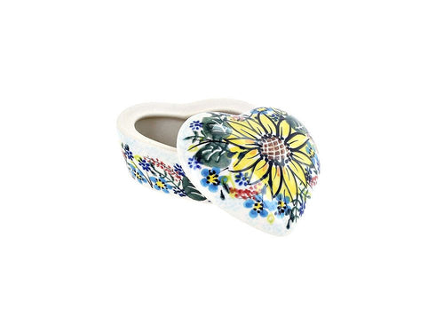 Polish Pottery Sunflower Maze Small Heart Box