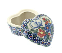 Polish Pottery Garden Butterfly Small Heart Box