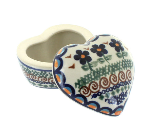 Polish Pottery Aztec Flower Small Heart Box