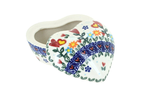 Polish Pottery Hearts & Flowers Small Heart Box