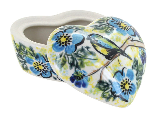 Polish Pottery Bluebird Garden Small Heart Box