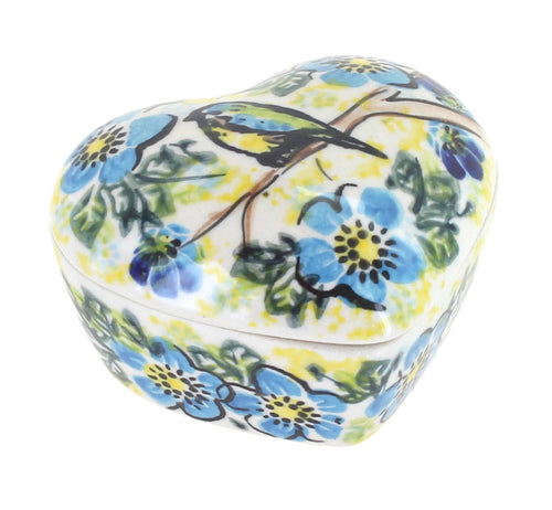 Bluebird Garden Small Heart Box Polish Pottery