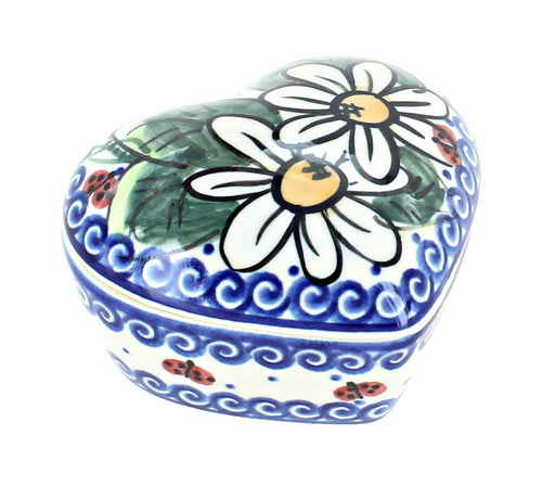 Ladybug Small Heart Box Polish Pottery