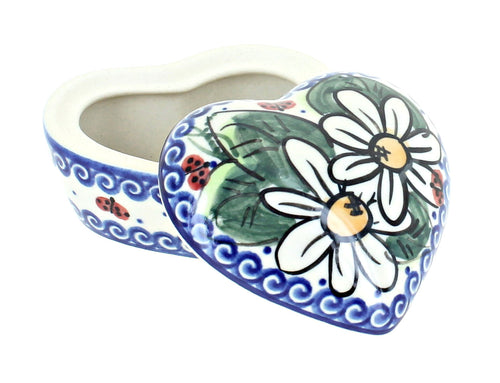 Polish Pottery Ladybug Small Heart Box