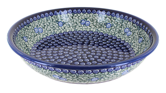 Polish Pottery Seaside Swirl Large Shallow Serving Bowl