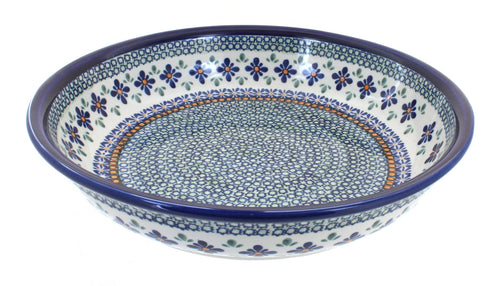 Polish Pottery Mosaic Flower Large Shallow Serving Bowl