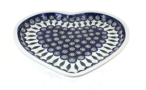 Polish Pottery Peacock Heart Plate