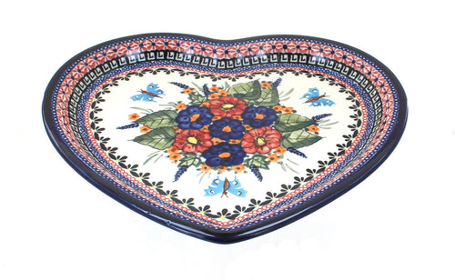 Polish Pottery Floral Butterfly Heart Plate
