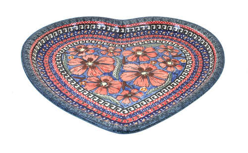 Polish Pottery Jungle Flower Heart Plate