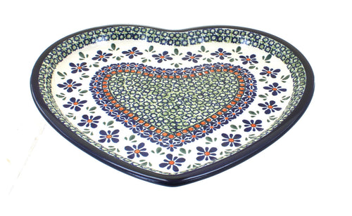 Polish Pottery Mosaic Flower Heart Plate