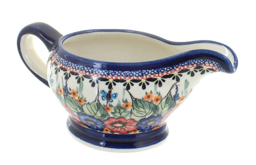 Polish Pottery Floral Butterfly Gravy Boat