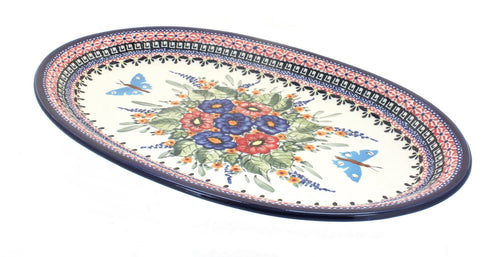 Polish Pottery Floral Butterfly Large Oval Platter