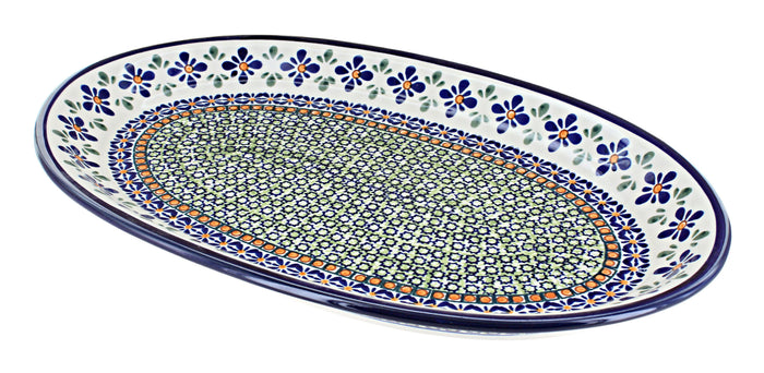Polish Pottery Mosaic Flower Large Oval Platter