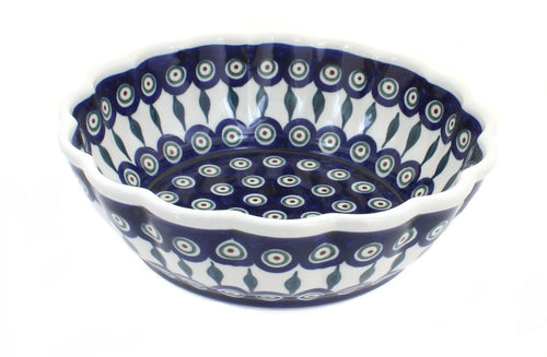 Polish Pottery Peacock Medium Scallop Bowl