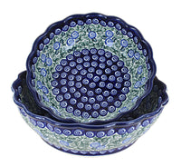 Polish Pottery Seaside Swirl Scallop Serving Bowl Set