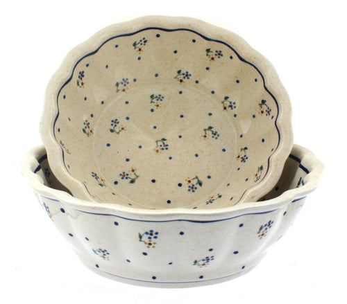 Polish Pottery Country Meadow Scallop Serving Bowl Set