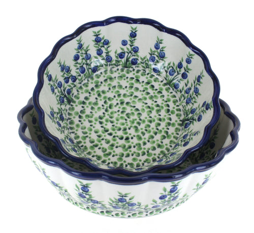 Polish Pottery Porcelain Vine Scallop Serving Bowl Set