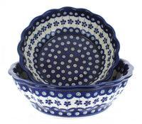 Polish Pottery Flowering Peacock Scallop Serving Bowl Set