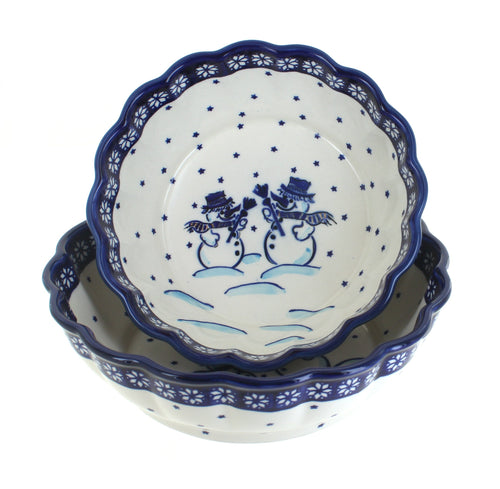 Polish Pottery Frosty Friend Scallop Serving Bowl Set