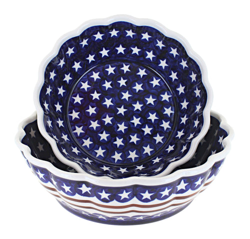 Polish Pottery Stars & Stripes Serving Bowl Set